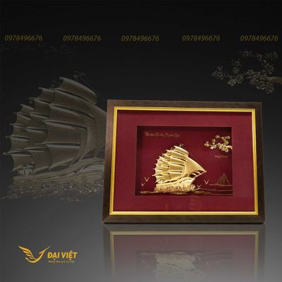 Bức Tranh Thuyền Buồm Thuân Buồm Xuôi Gió Dát Vàng 24k