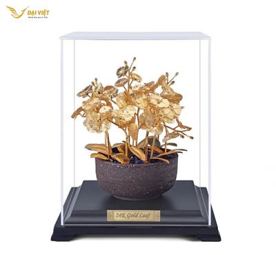 Chậu Lan Hồ Điệp Dát Vàng 24K - Quà Tặng Sếp Nữ Cao Cấp