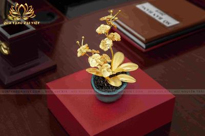 Quà Tặng Phong Thủy Chậu Lan Hồ Điệp Mạ Dát Vàng - L03