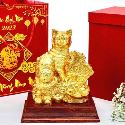 Linh Vật Mèo Tài Lộc Phú Quý Dát Vàng 9999 - Quà Tặng Sếp Năm Quý Mão 2023