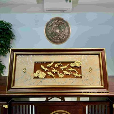 Tranh Cửu Ngư Quần Hội Dát Vàng 24K