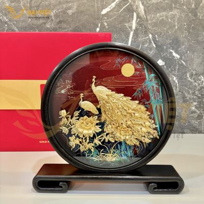 Tranh Đôi Chim Công Vinh Hoa Phú Quý Dát Vàng 24K