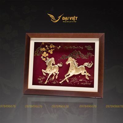 Tranh ngựa mã đáo thành công, tranh dát vàng 24k