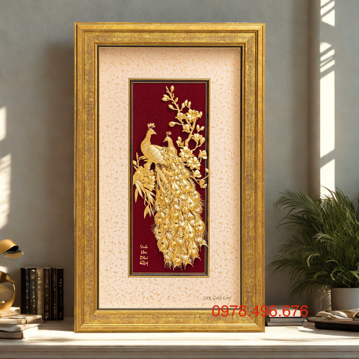 Tranh Chim Công Uyên Ương Dát Vàng 24K